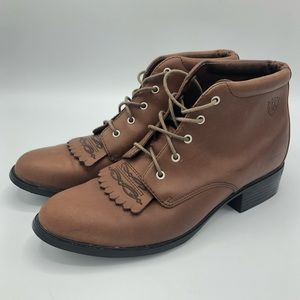 ARIAT Leather Lace-Up Booties, Style 12225 Size 8 B, Tan/Brown; Western Details
